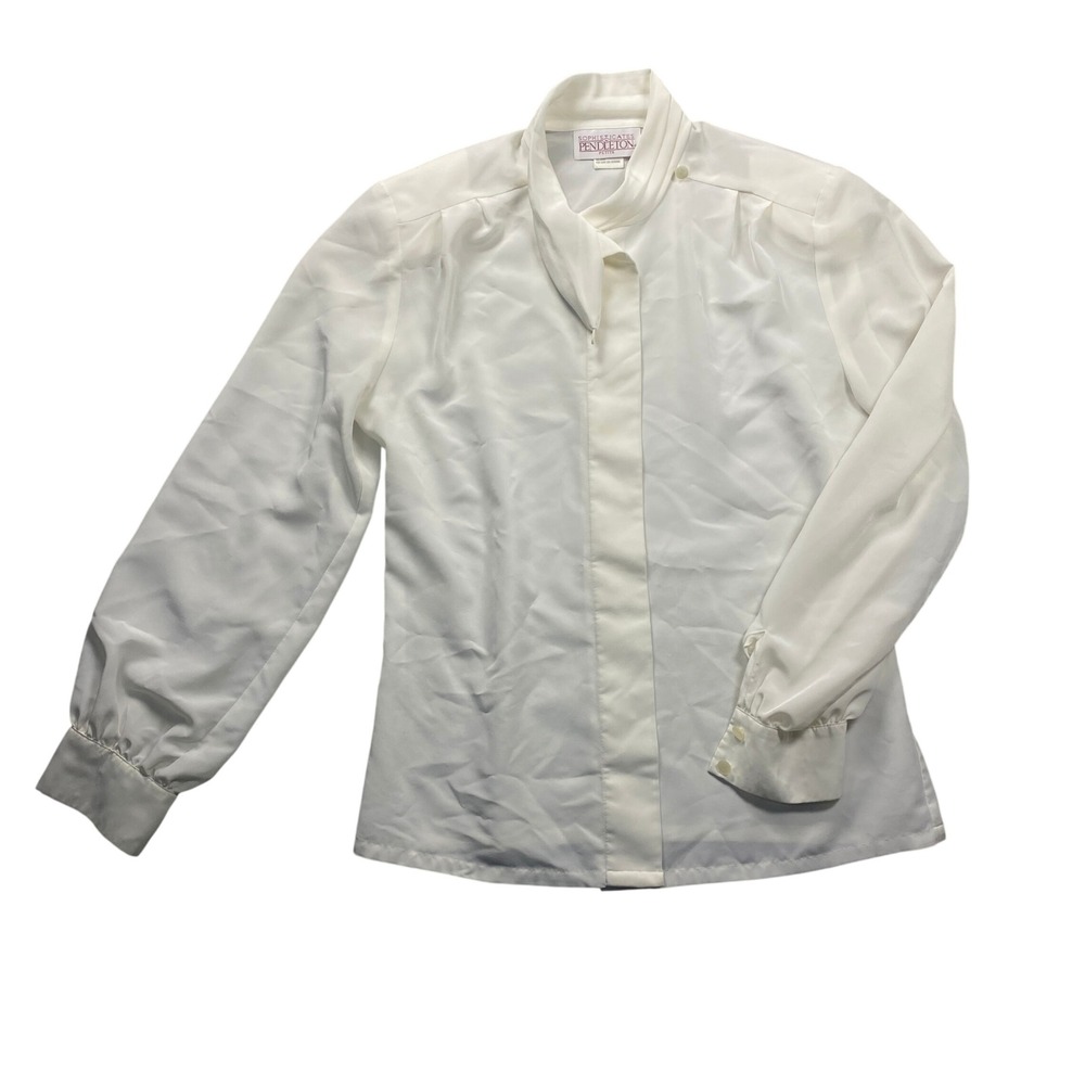 Pendleton Petite Ivory White High Neck Draped Blouse Size 4 P861-010 Long Sleeve